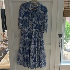 Dizzy Lizzy 3/4 Sleeve Blue and White Midi Dress